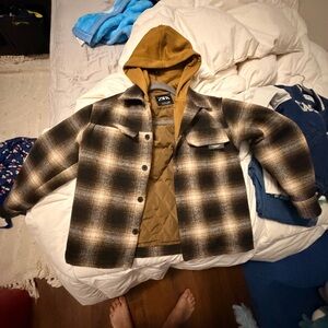 Zara Mustard Hooded Plaid Jacket